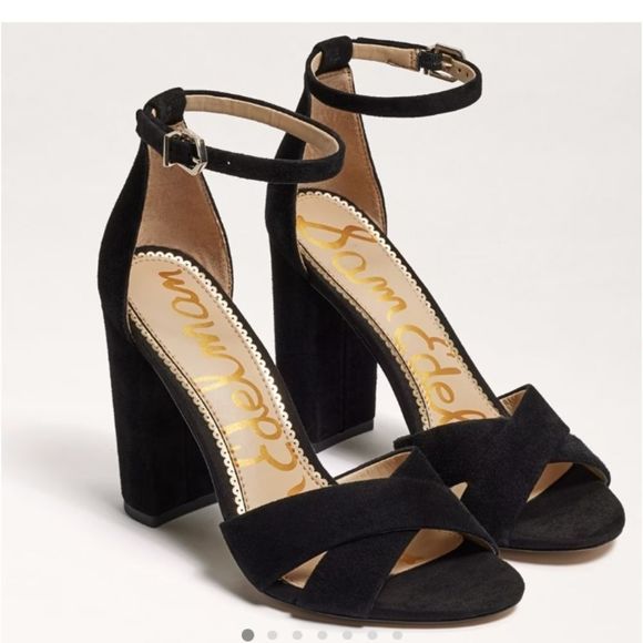 Sam Edelman Shoes - Sam Edelman Yancy peep toe 4" block heel black suede sandal with ankle strap NWT